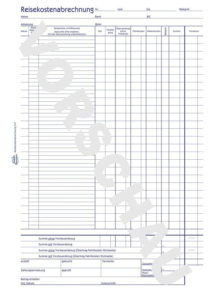 zweckform reisekostenabrechnung 741